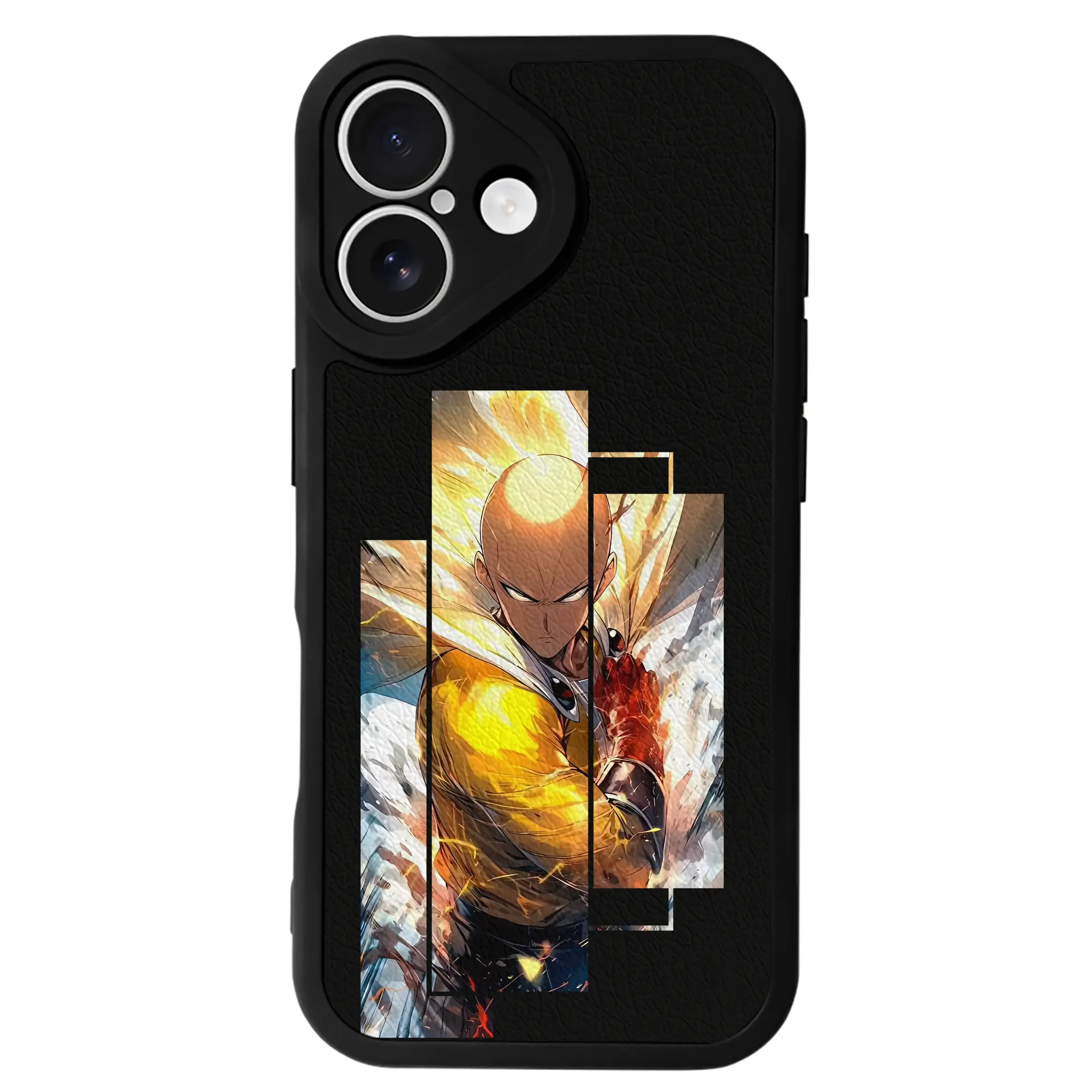 ワンパンマン グッズ サイタマ - IPhone 16シリーズ対応 ・ シリコンスマホケース ・ レザー調 ・ 高精度フィット ・ 耐衝撃 ・ ワイヤレス充電対応 ・ 精密カット